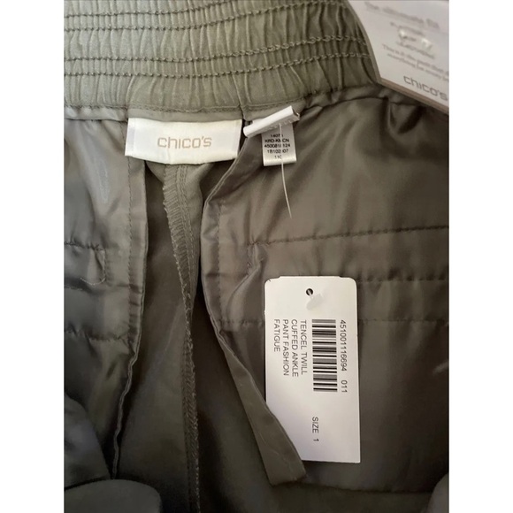 Chicos Green Olive Pull On Cuffed Ankle Pant SZ 1 M Tencel-Polyester -Casual - Picture 3 of 5
